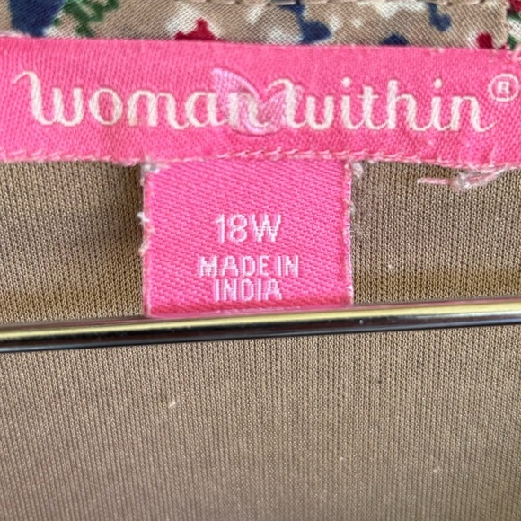 Woman Within Beige Floral Midi Dress Size 18W Short Sleeve V Neck Ruffle Hem - Picture 3 of 5